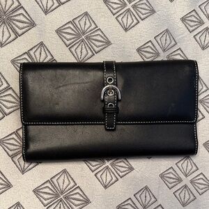 Coach Black Leather Wallet with Silver Buckle